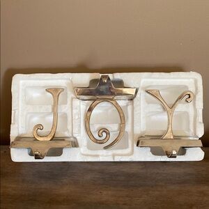 Pottery Barn Silver JOY Stocking Hooks Holders heavy